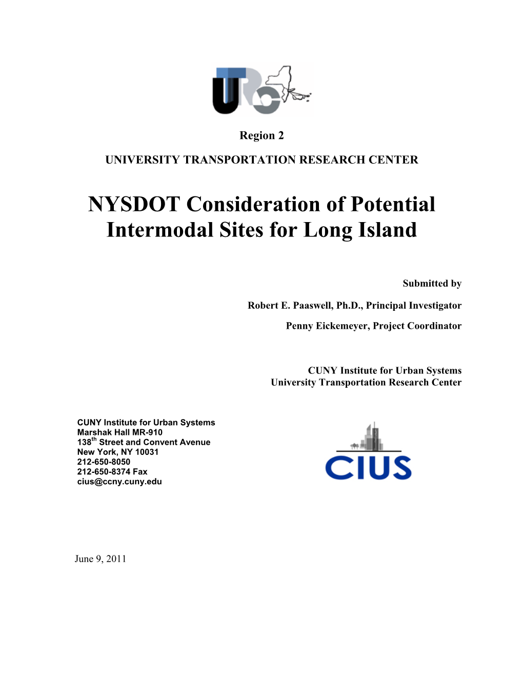 NYSDOT Consideration of Potential Intermodal Sites for Long Island