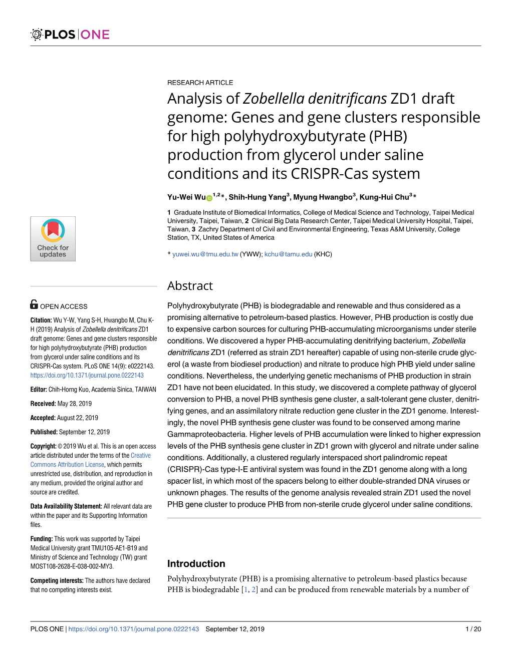 Analysis of Zobellella Denitrificans ZD1 Draft Genome
