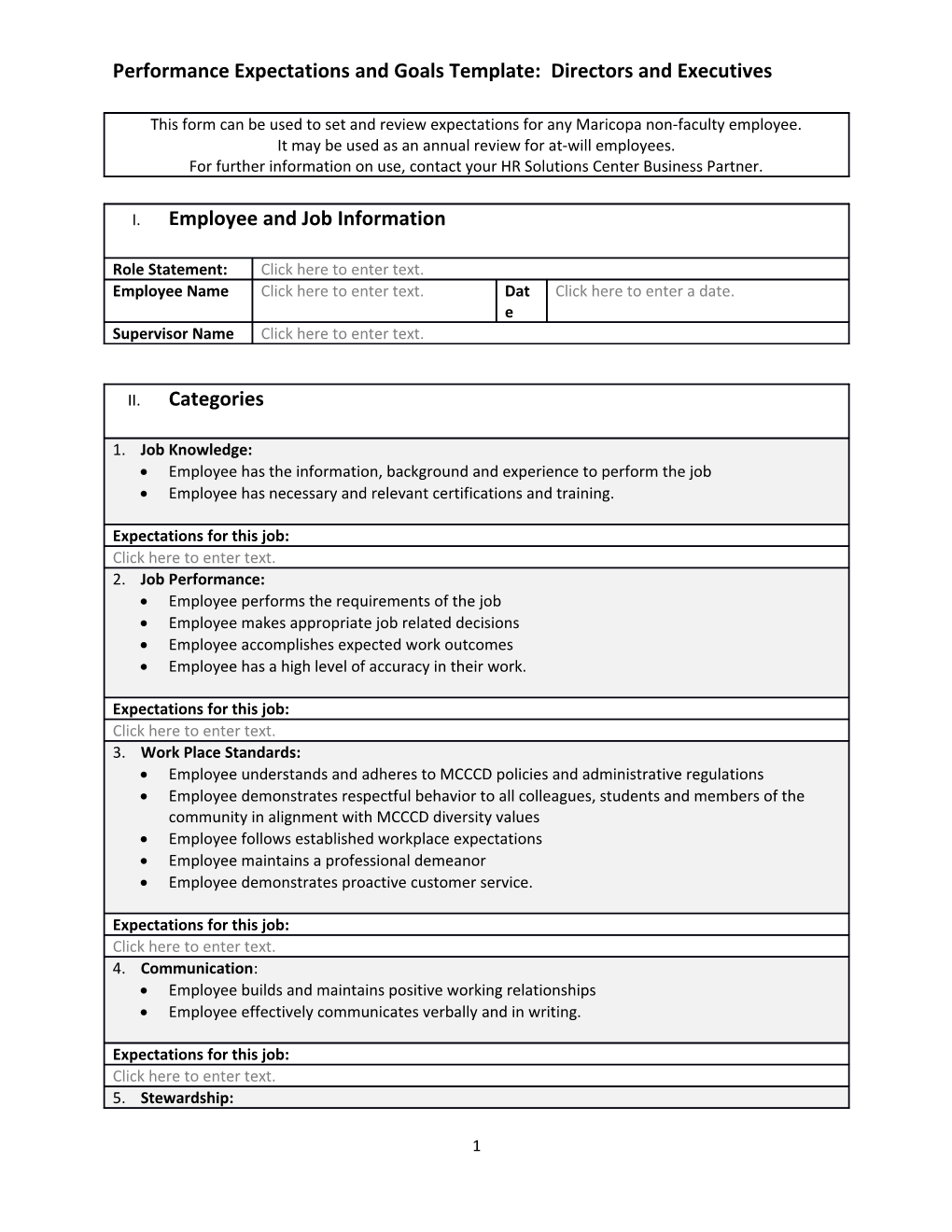 Performance Expectations and Goals Template: Directors and Executives