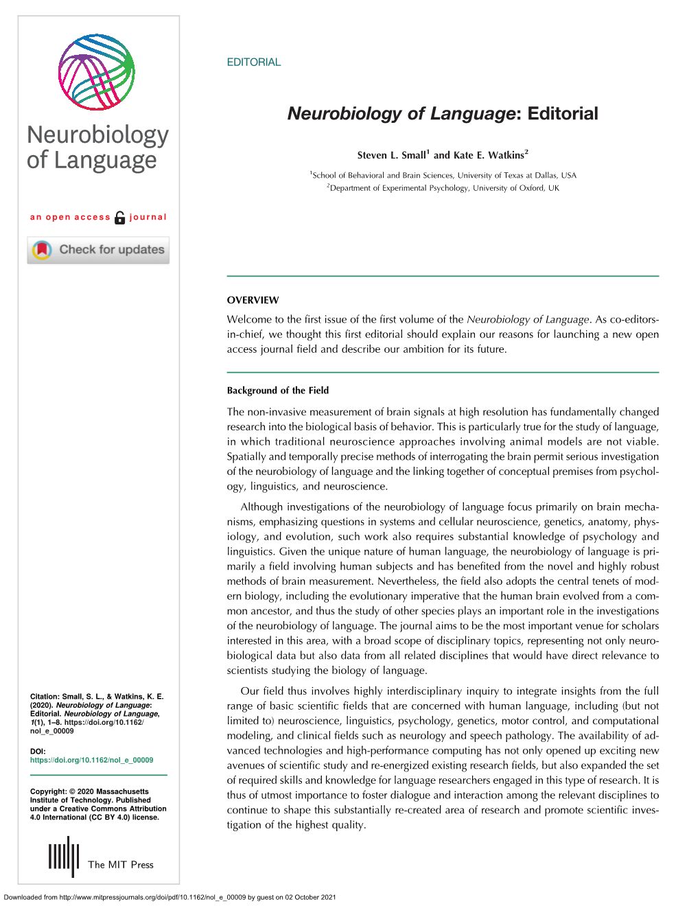 Neurobiology of Language: Editorial