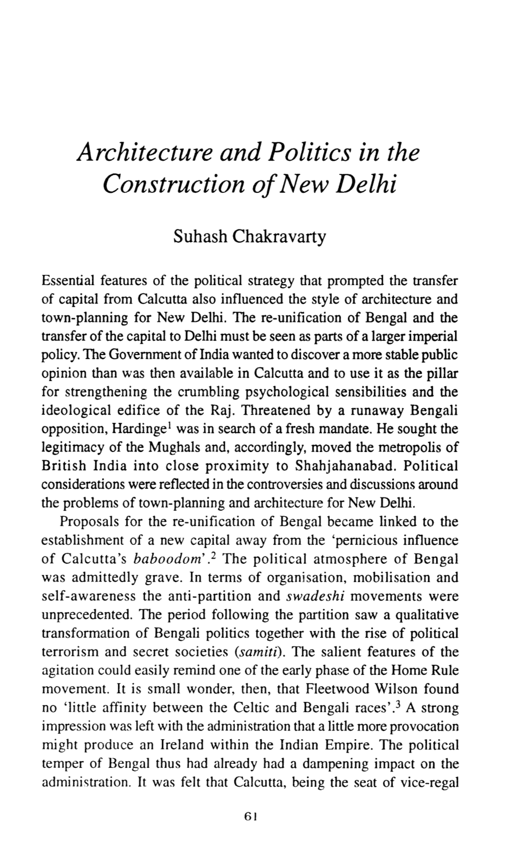 Architecture and Politics in the Construction of New Delhi