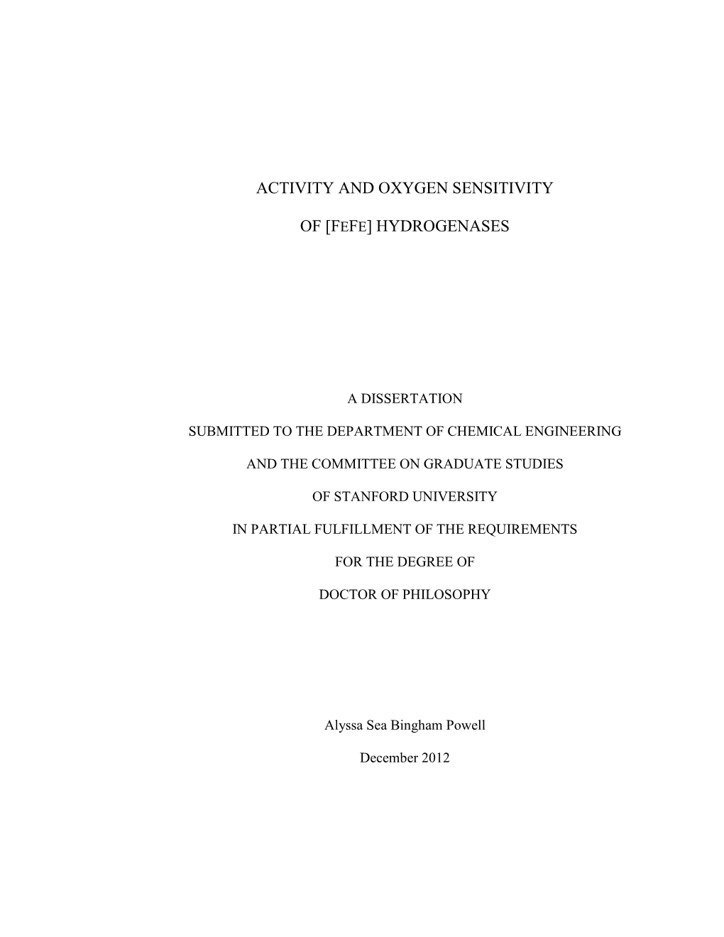 Activity and Oxygen Sensitivity of [Fefe