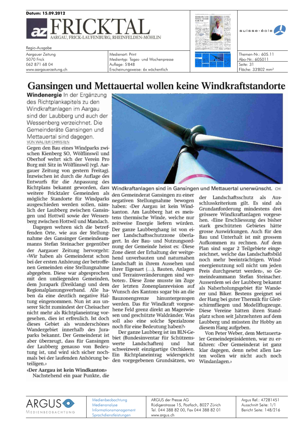 Gansingen Und Mettauertal Wollen Keine Windkraftstandorte