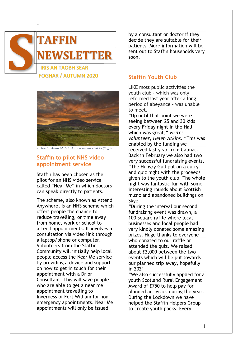 Staffin Autumn Newsletter 2020