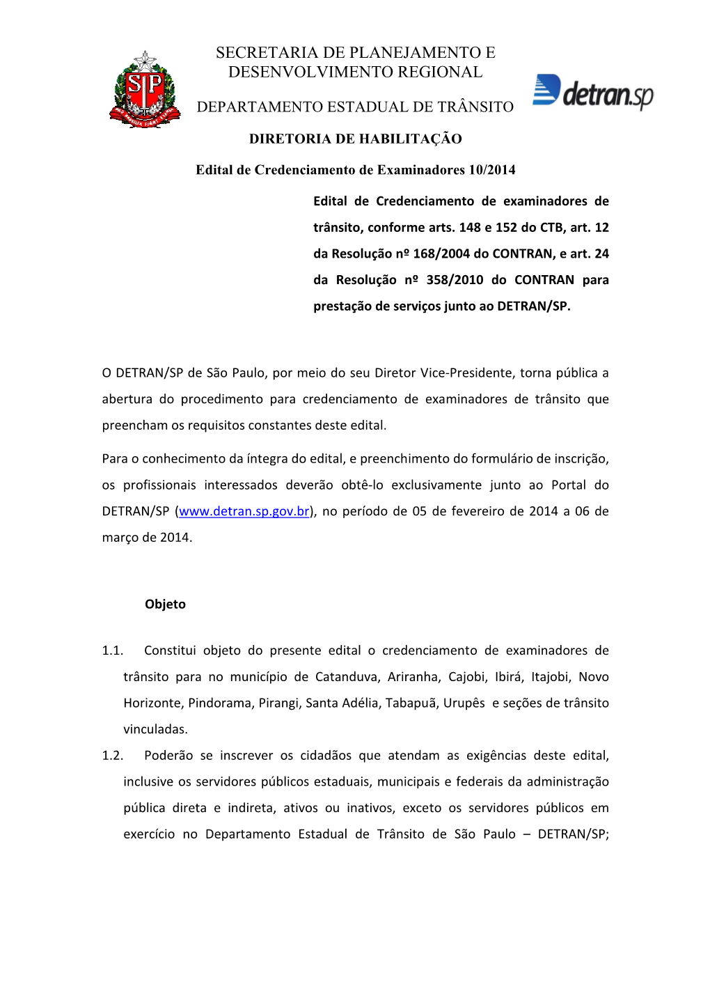 Edital De Credenciamento De Examinadores 10/2014