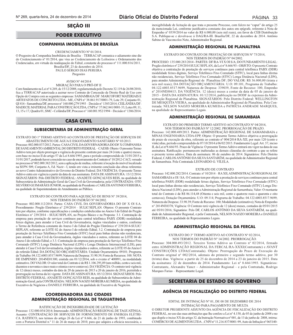 269, Quarta-Feira, 24 De Dezembro De 2014 Diário Oficial Do Distrito Federal PÁGINA 33