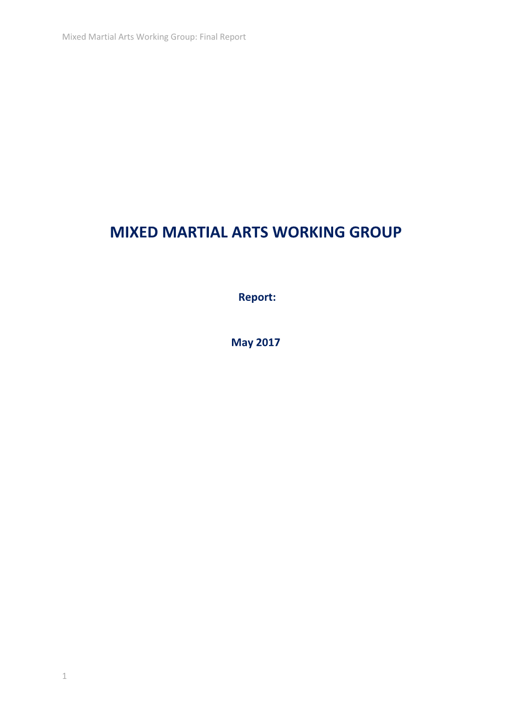 Mixed Martial Arts Working Group: Final Report