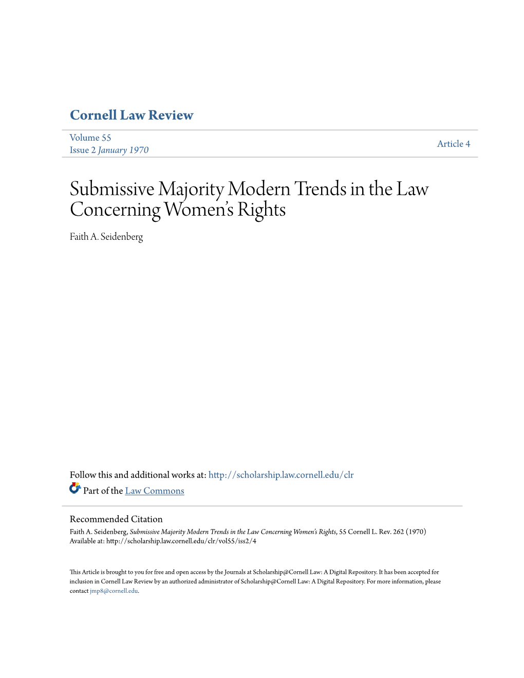 Submissive Majority Modern Trends in the Law Concerning Womenâ•Žs