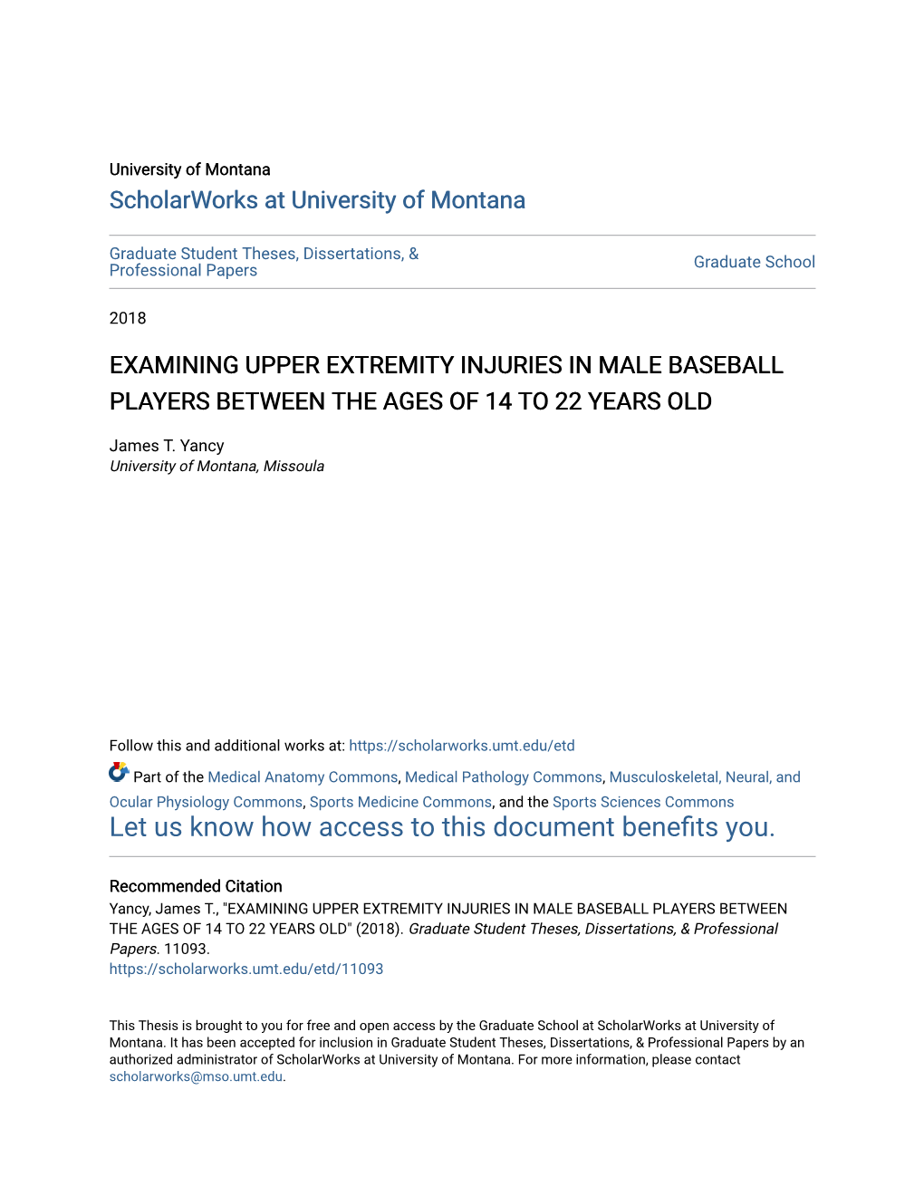 Examining Upper Extremity Injuries in Male Baseball Players Between the Ages of 14 to 22 Years Old