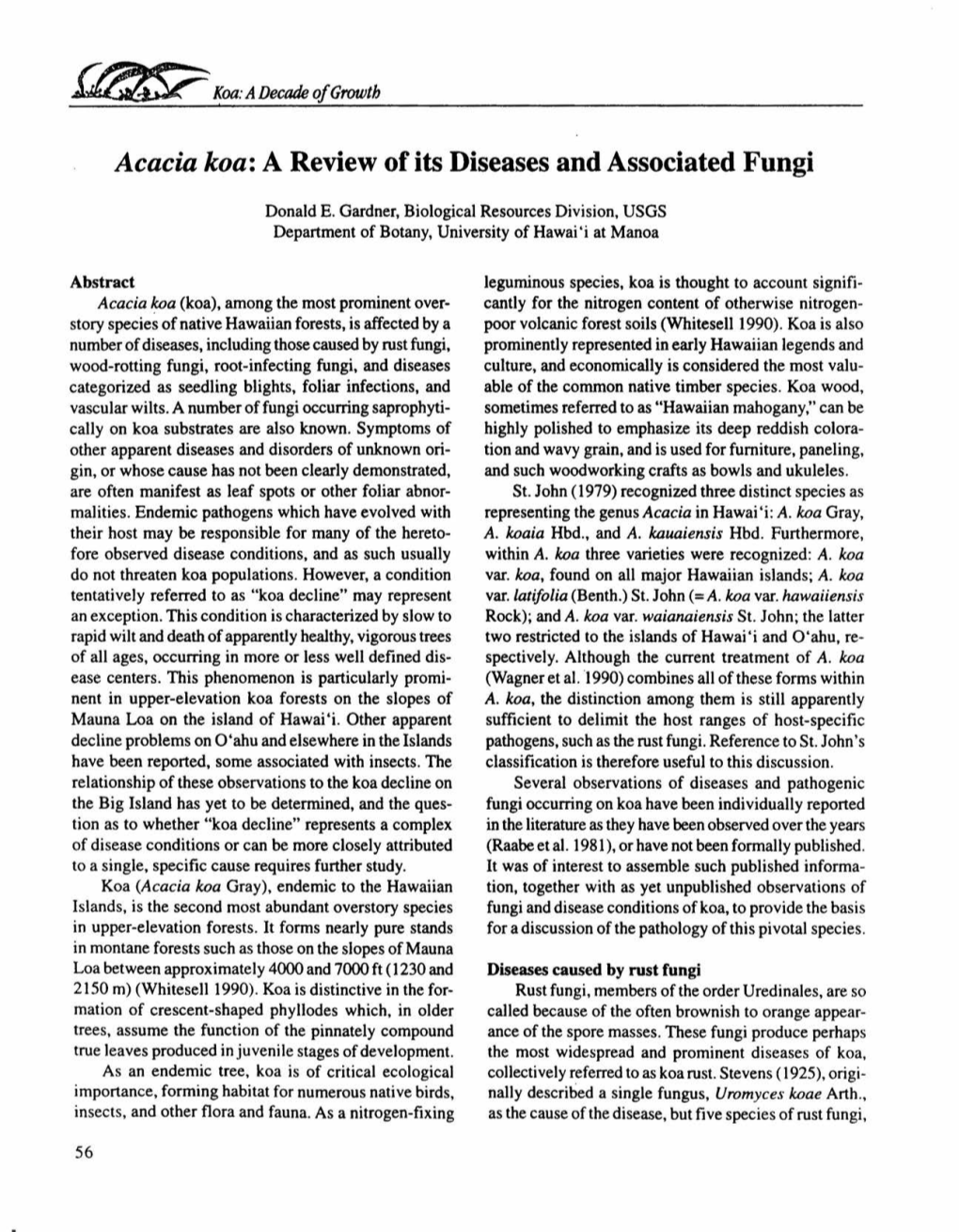 Acacia Koa: a Review of Its Diseases and Associated Fungi