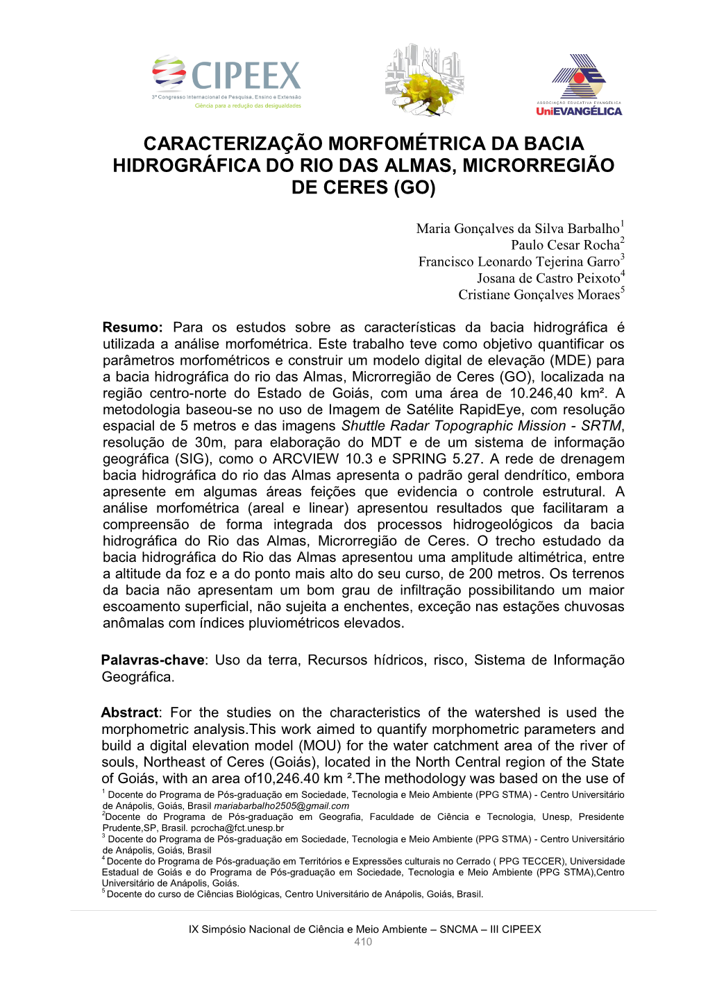 Caracterização Morfométrica Da Bacia Hidrográfica Do Rio Das Almas, Microrregião De Ceres (Go)