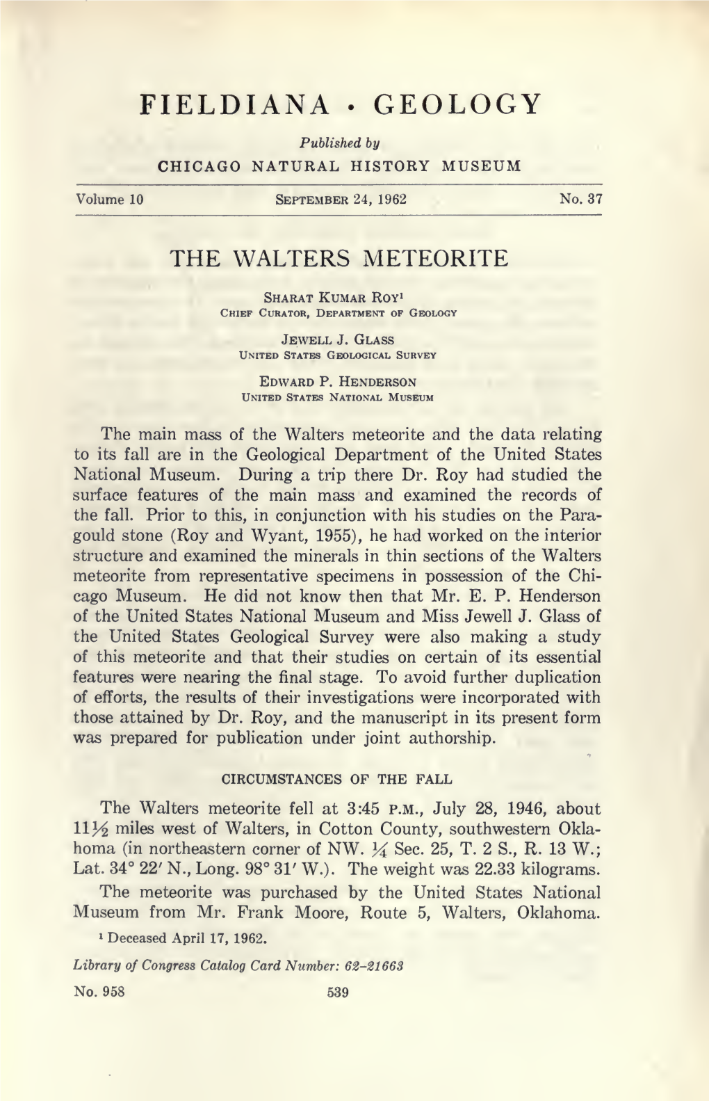 The Walters Meteorite