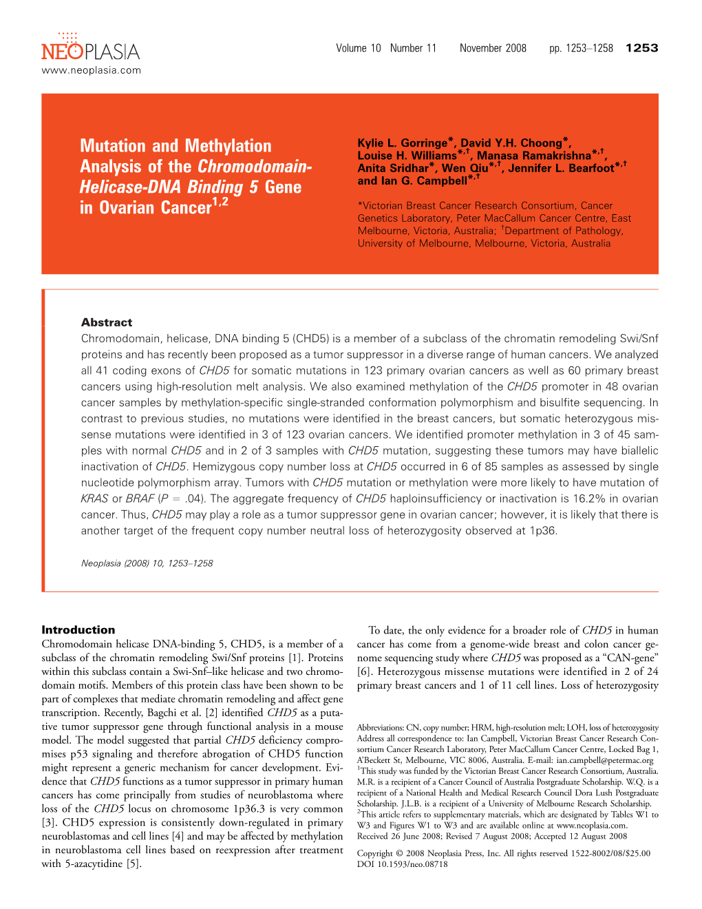 Mutation and Methylation Analysis of the Chromodomain-Helicase-DNA