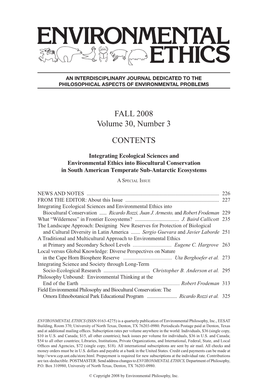 FALL 2008 Volume 30, Number 3 CONTENTS