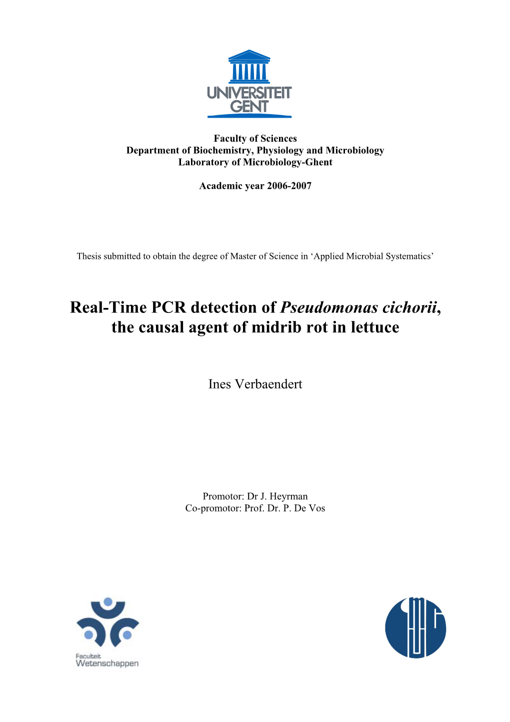 Real-Time PCR Detection of Pseudomonas Cichorii, the Causal Agent of Midrib Rot in Lettuce