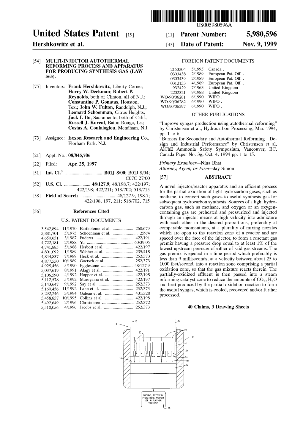 United States Patent (19) 11 Patent Number: 5,980,596 2