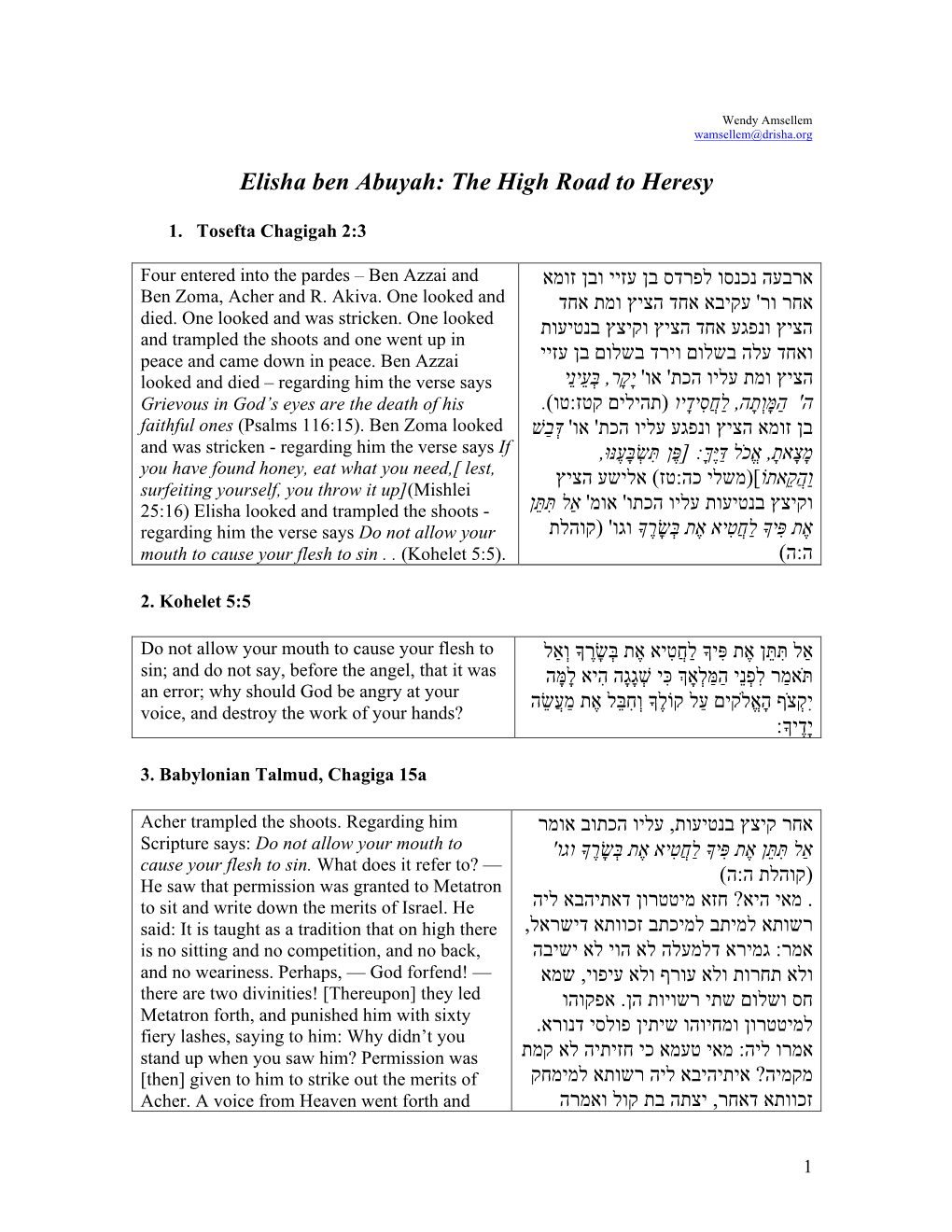 Elisha Ben Abuyah: the High Road to Heresy