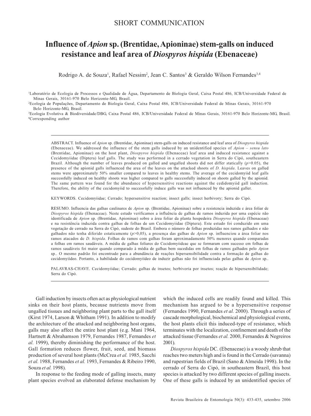 Brentidae, Apioninae)SHORT Stem-Galls COMMUNICATION on Induced Resistance and Leaf Area of Diospyros Hispida 433