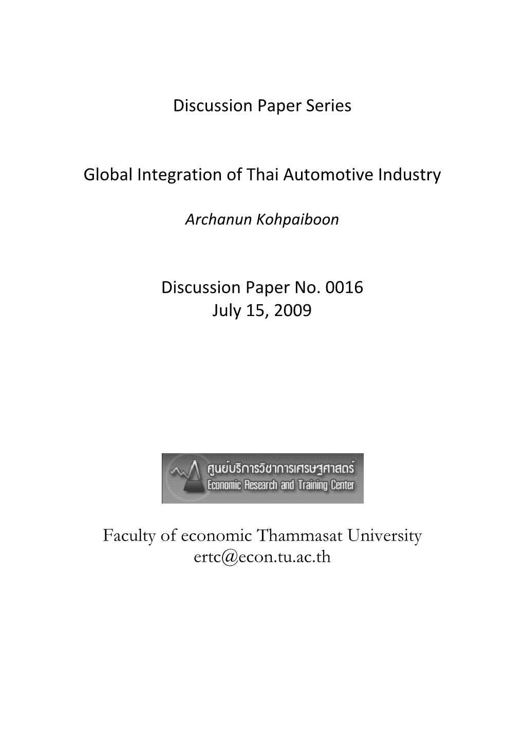 Discussion Paper Series Global Integration of Thai Automotive