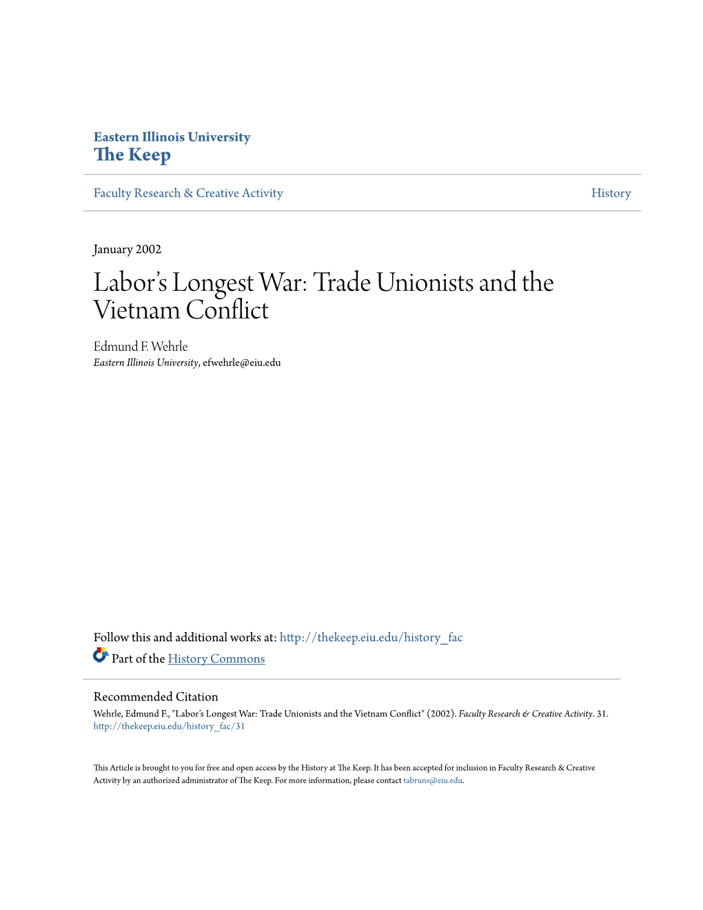 Trade Unionists and the Vietnam Conflict Edmund F