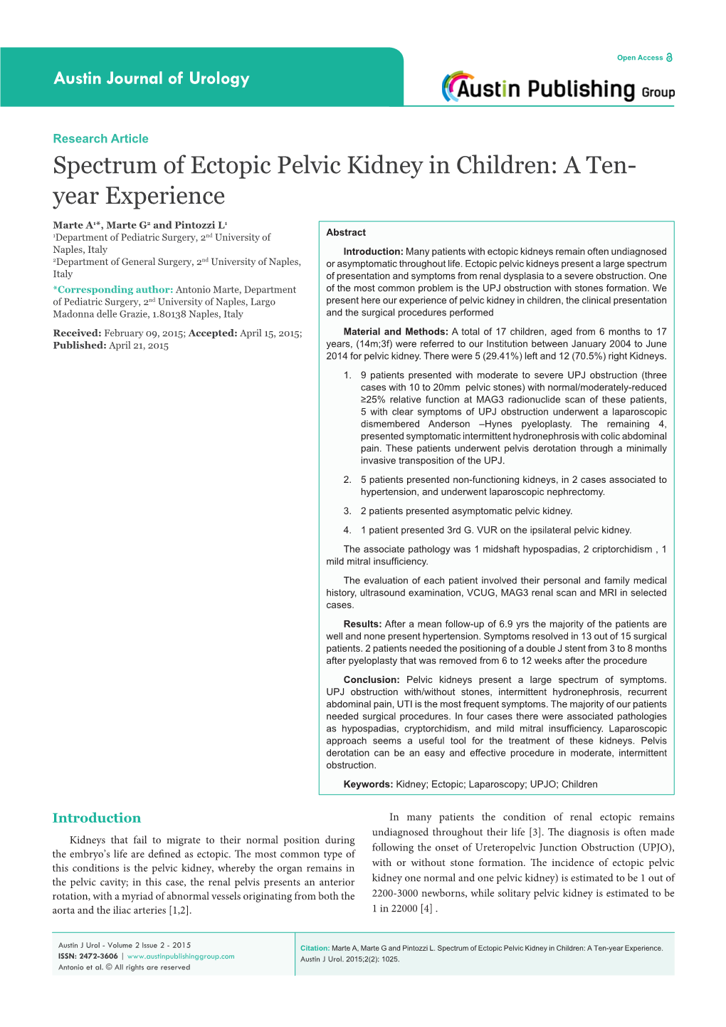 Spectrum of Ectopic Pelvic Kidney in Children: a Ten- Year Experience