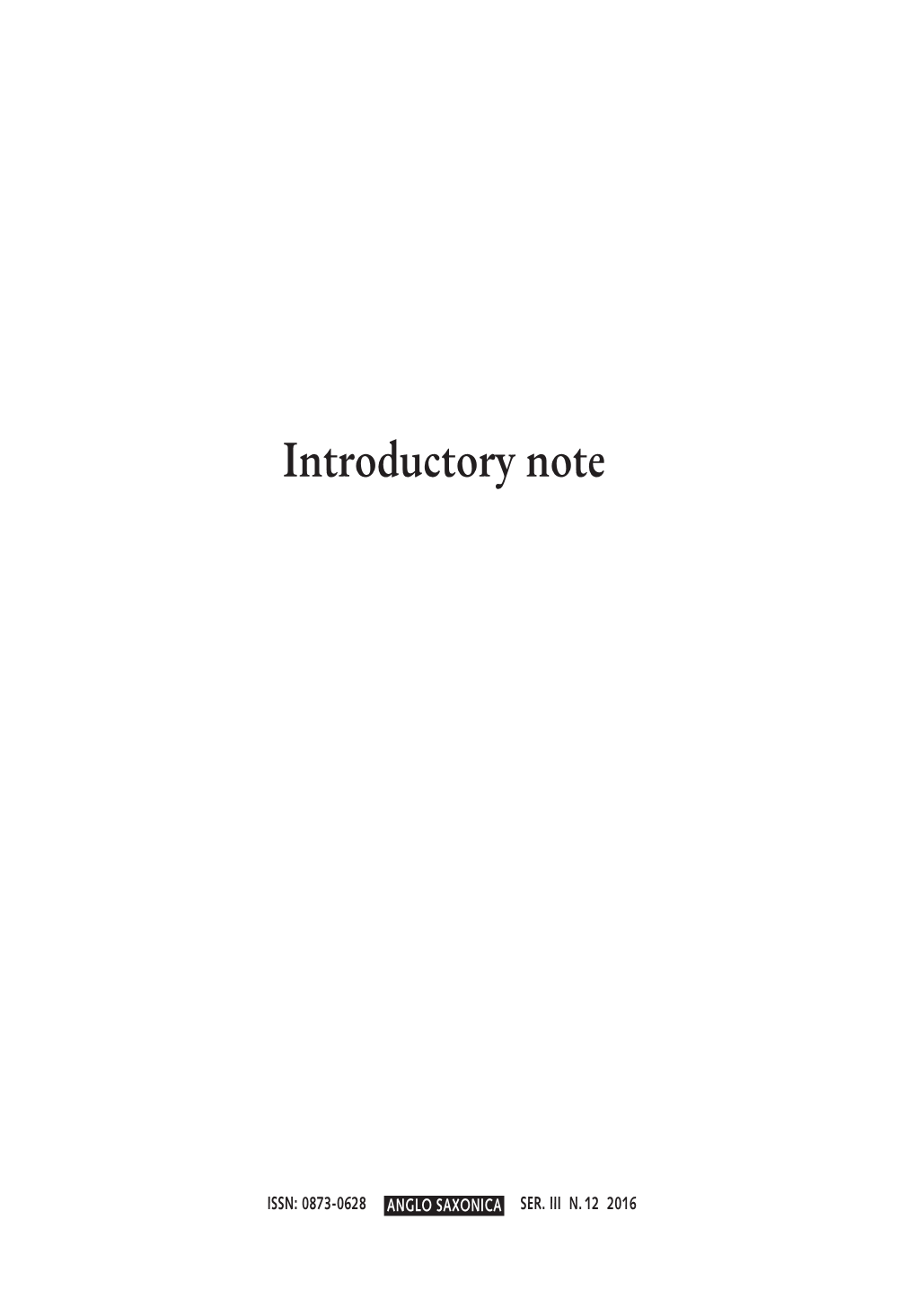 Introductory Note