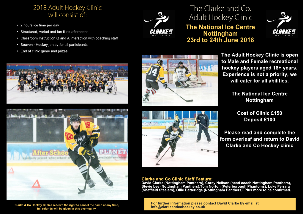 Adult Hockey Clinic Enrolment Form Medical Records Clinic Date: 23Rd to 24Th June 2018 (Nottingham)