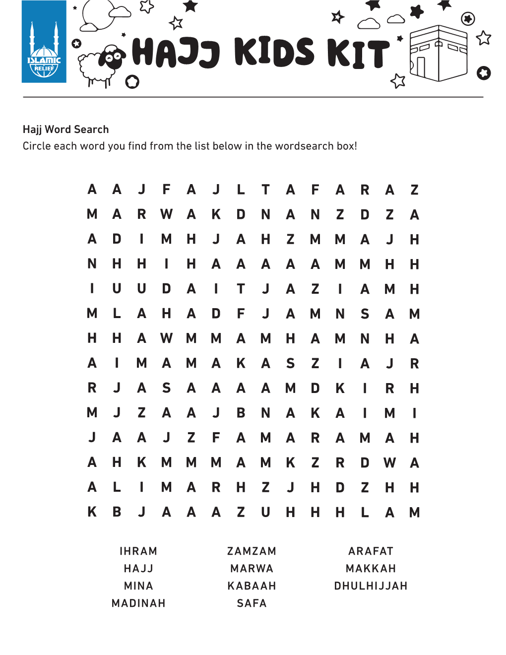 Page 1 Hajj Word Search Circle Each Word You Find from the List Below In