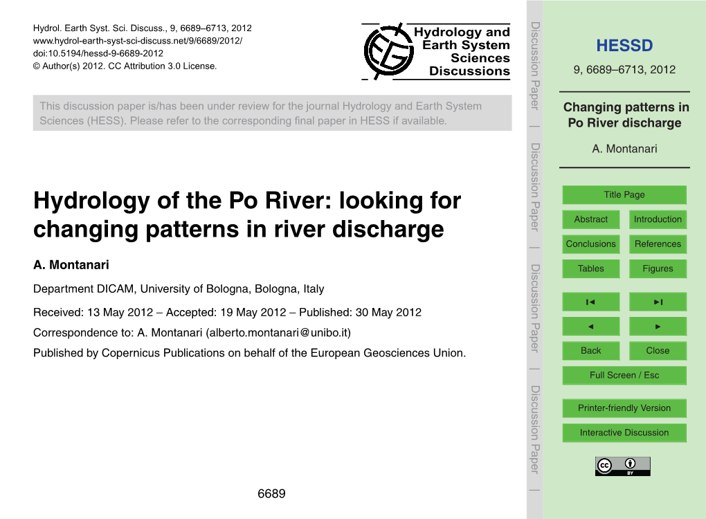 Changing Patterns in Po River Discharge References A