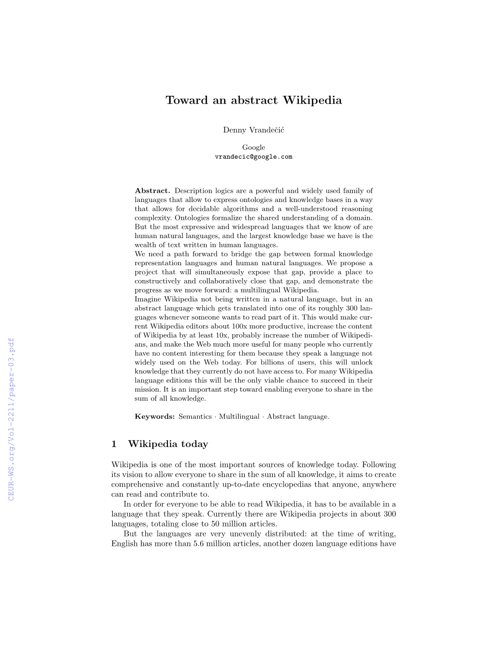 Toward an Abstract Wikipedia