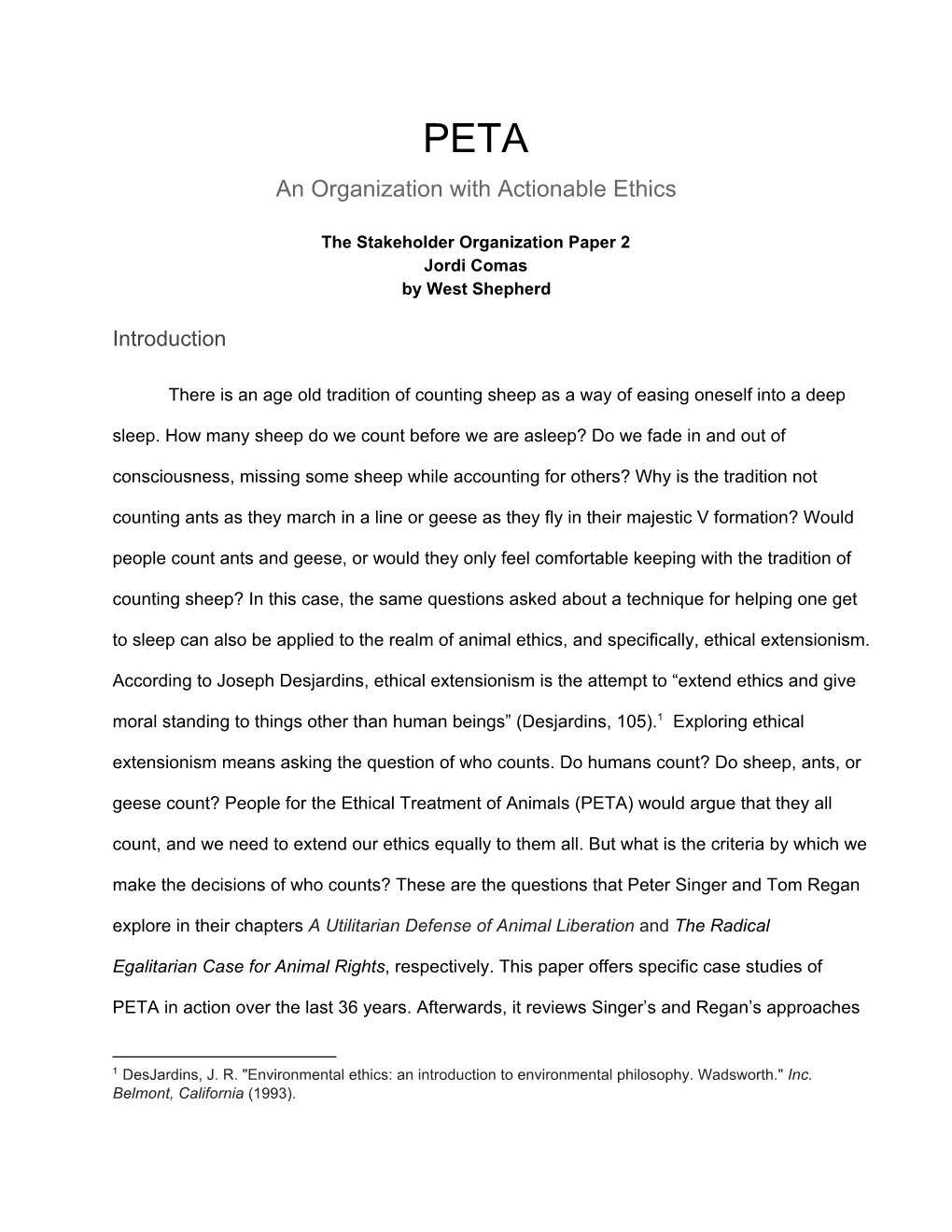 PETA an Organization with Actionable Ethics