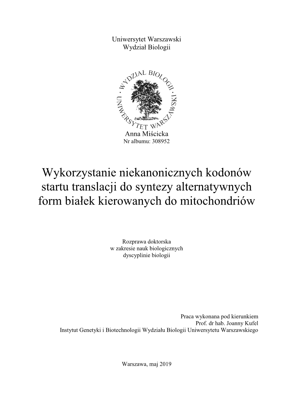 Uniwersytet Warszawski Wydział Biologii