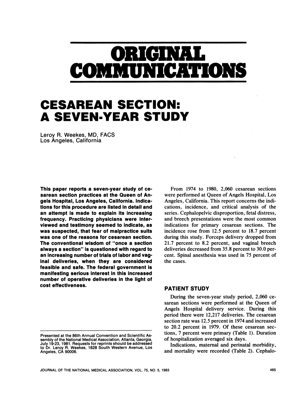 Cesarean Section: a Seven-Year Study