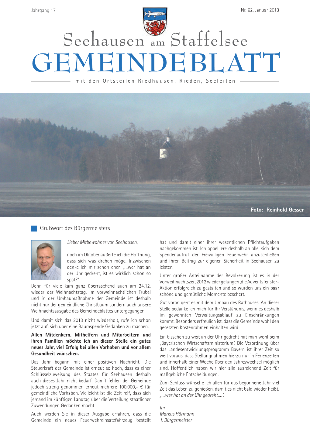 GEMEINDEBLATT Mit Den Ortsteilen Riedhausen, Rieden, Seeleiten