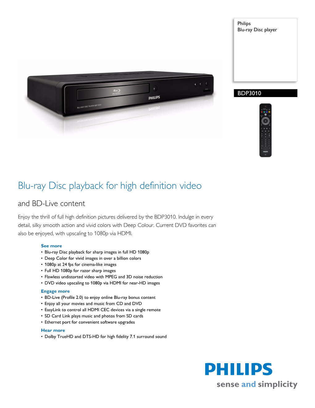 BDP3010/F7 Philips Blu-Ray Disc Player
