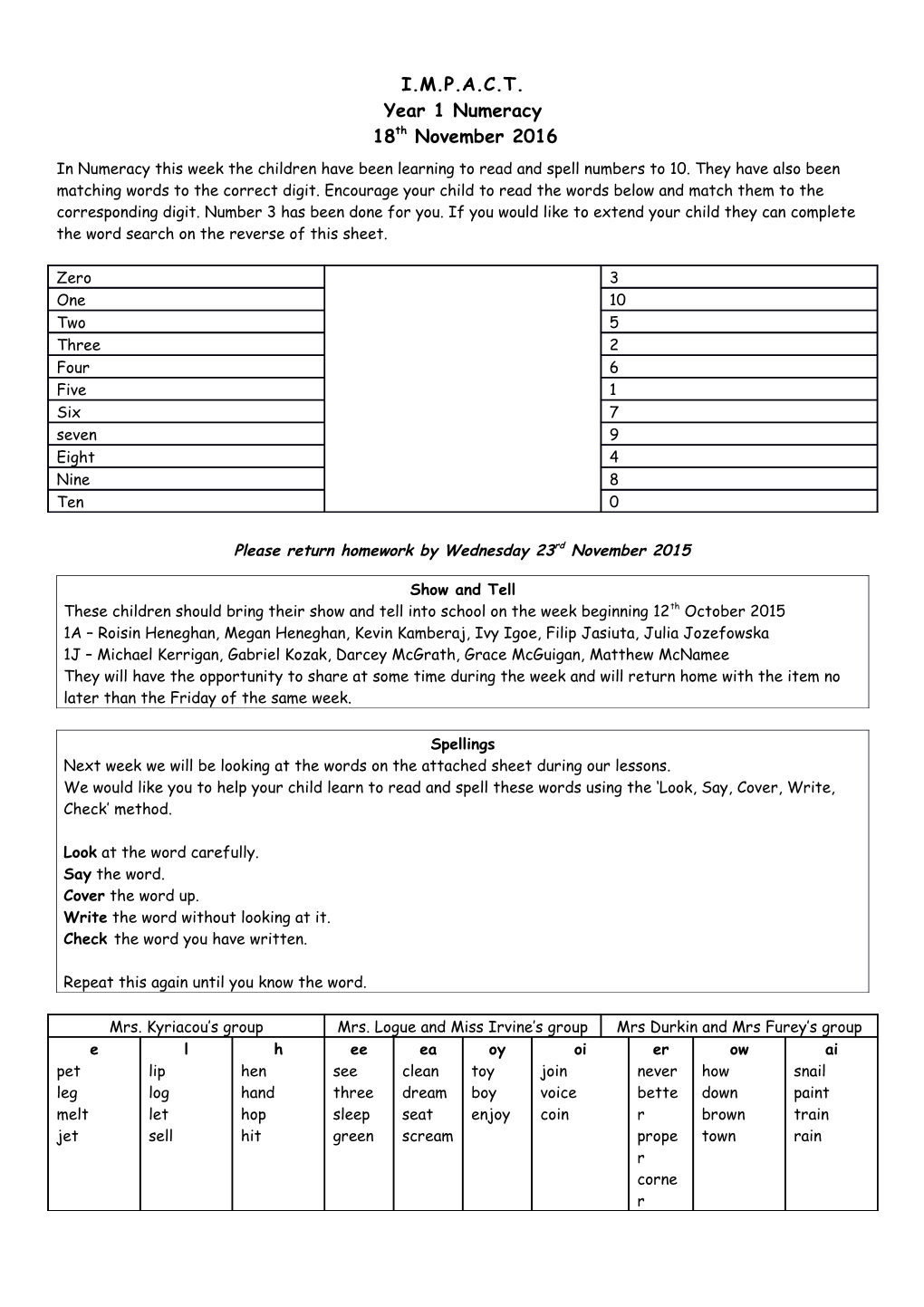 Please Return Homework by Wednesday 23Rd November 2015