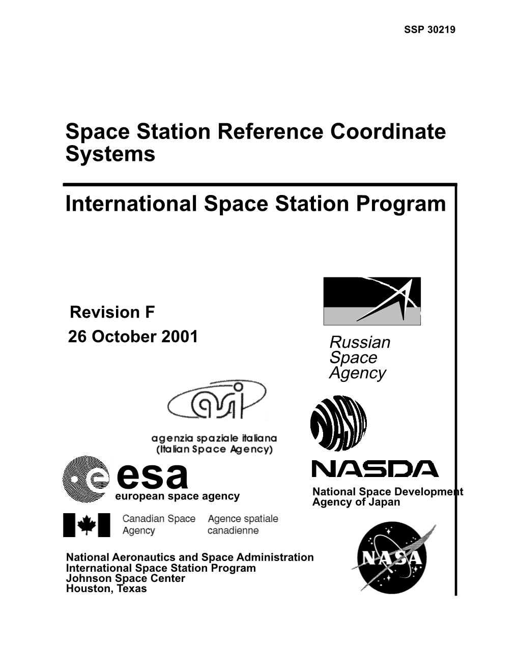 Space Station Reference Coordinate Systems