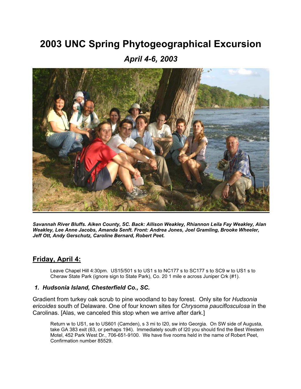 2003 UNC Spring Phytogeographical Excursion April 4-6, 2003