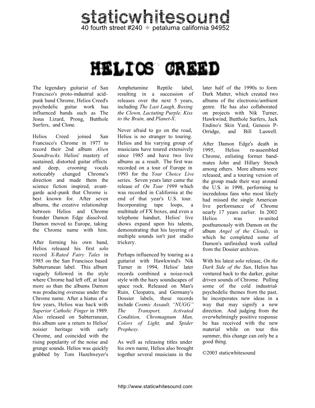 Helios Creed Biography 2003 (PDF)