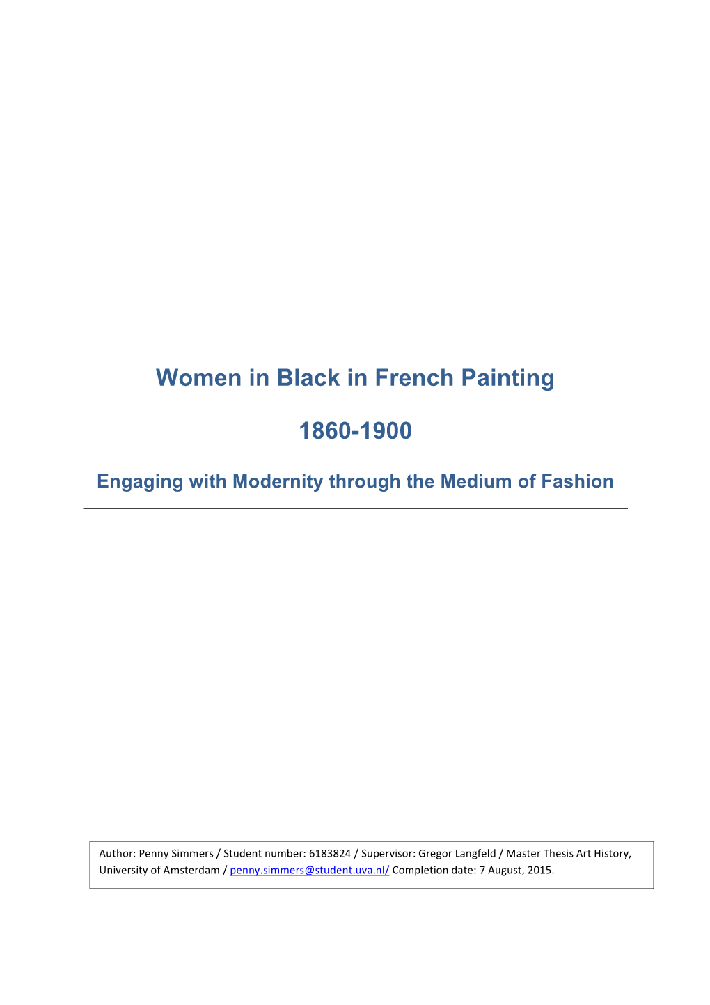 Women in Black in French Painting 1860-1900