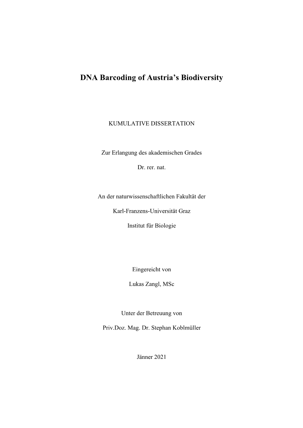 DNA Barcoding of Austria's Biodiversity