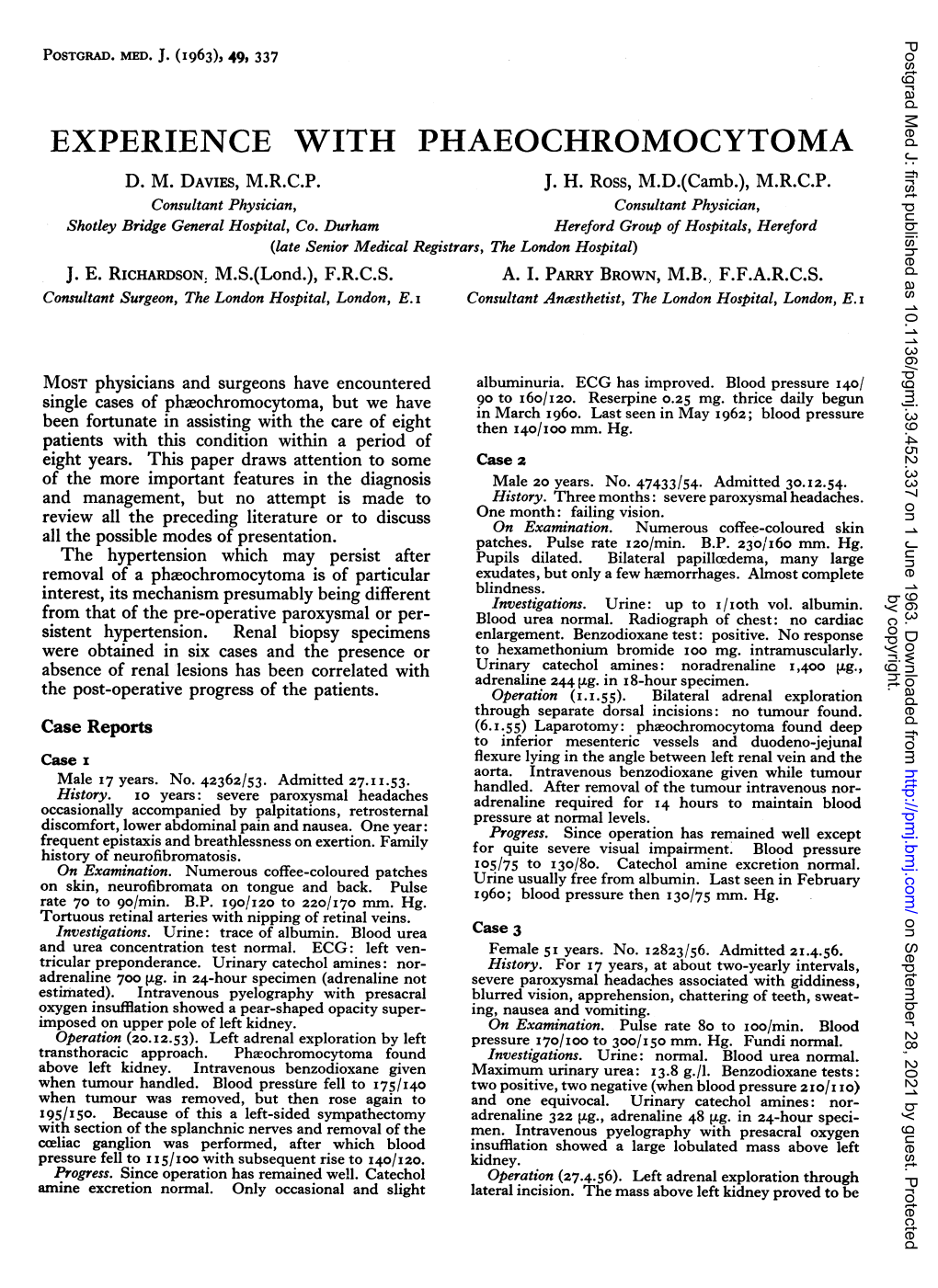 Experience with Phaeochromocytoma D