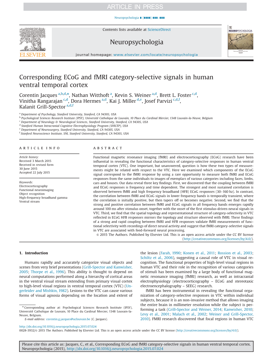 Ecog and Fmri Category-Selective Signals in Human Ventral Temporal Cortex