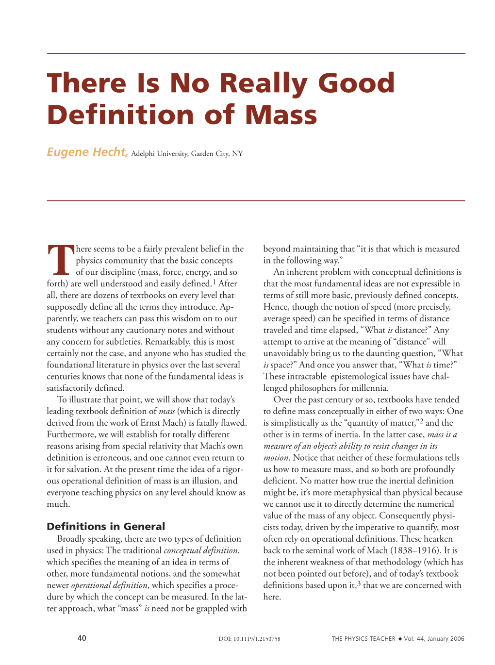 There Is No Really Good Definition of Mass