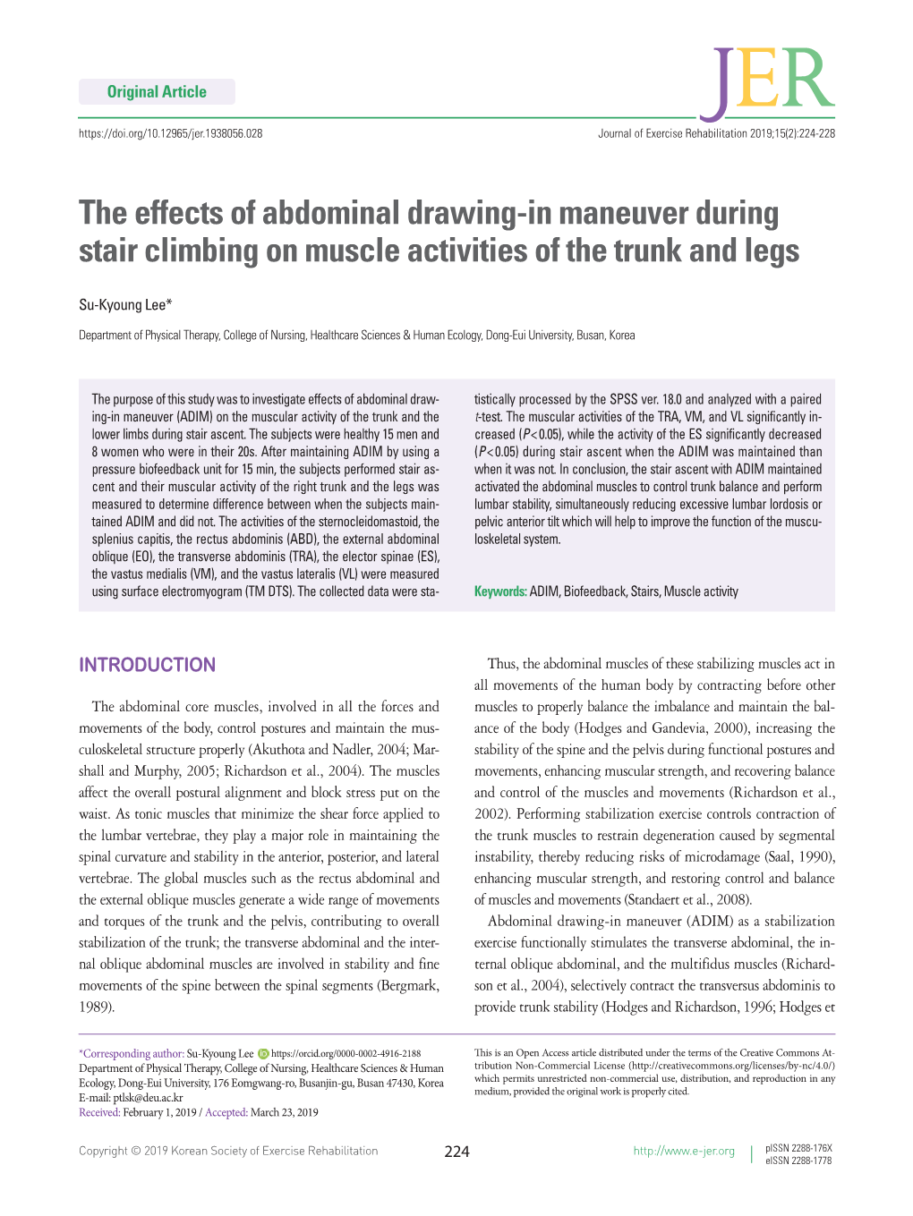 The Effects of Abdominal Drawing-In Maneuver During Stair Climbing on Muscle Activities of the Trunk and Legs