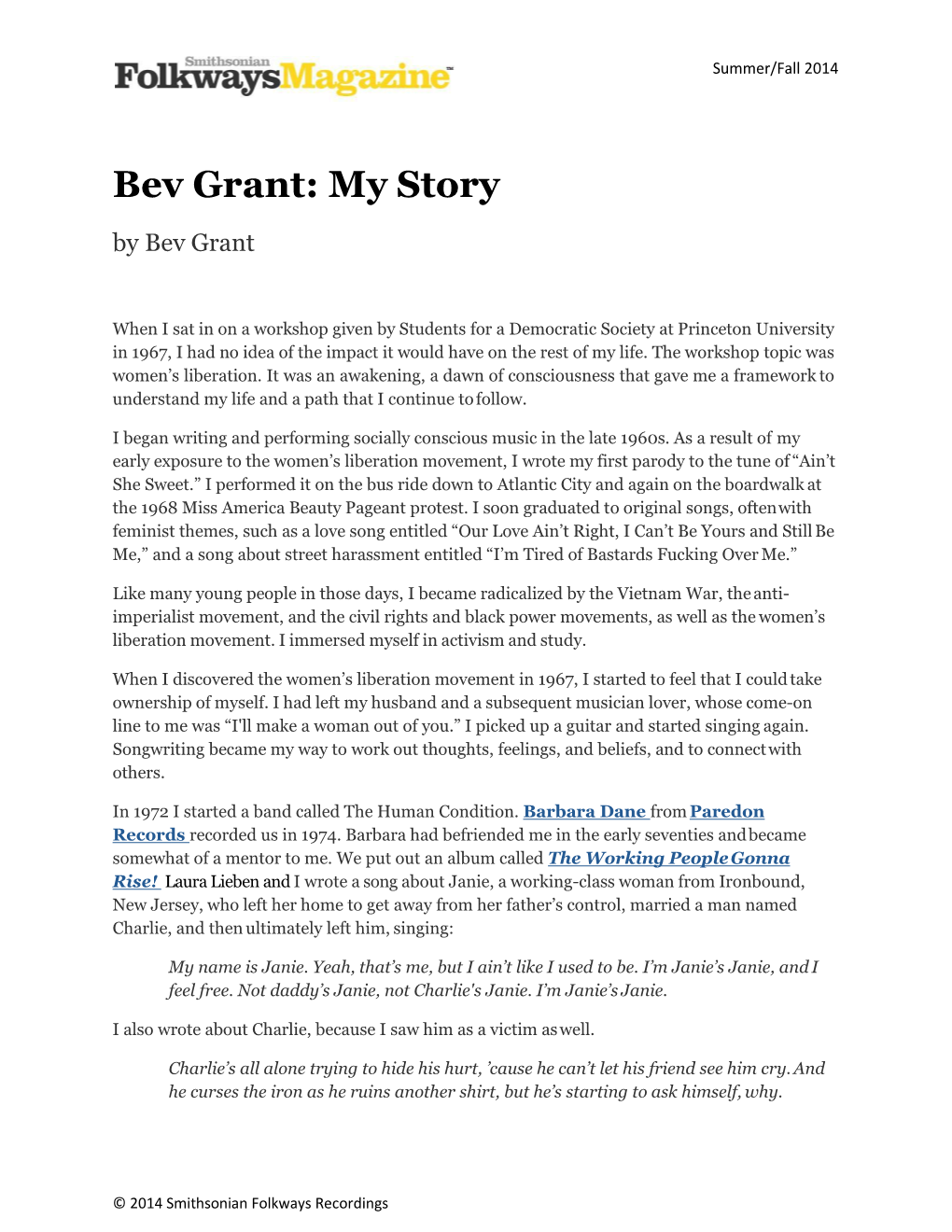 Bev Grant: My Story by Bev Grant