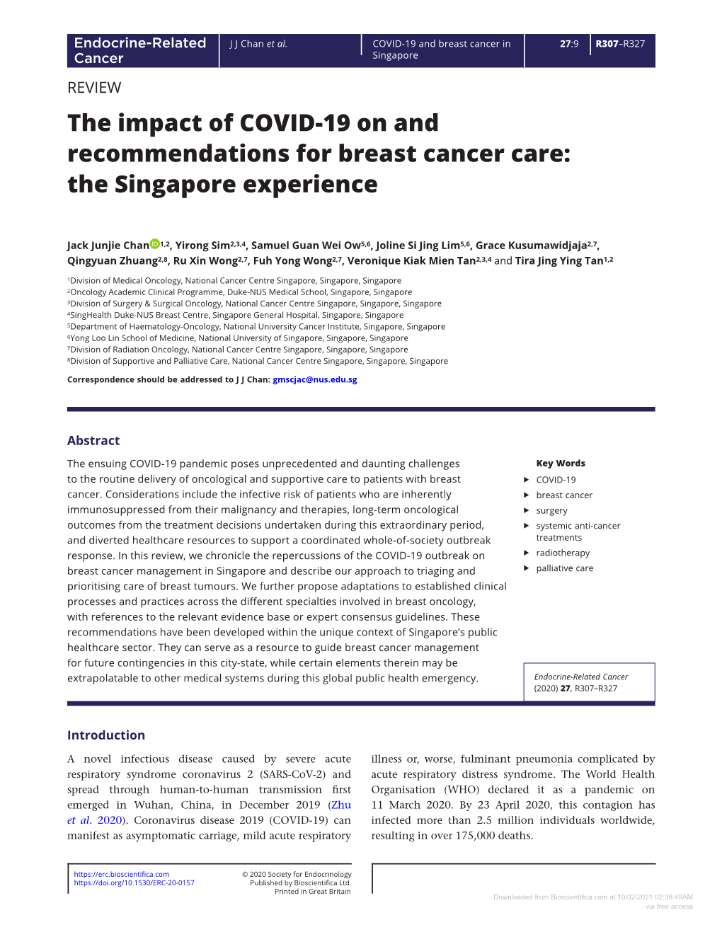 The Impact of COVID-19 on and Recommendations for Breast Cancer Care: the Singapore Experience
