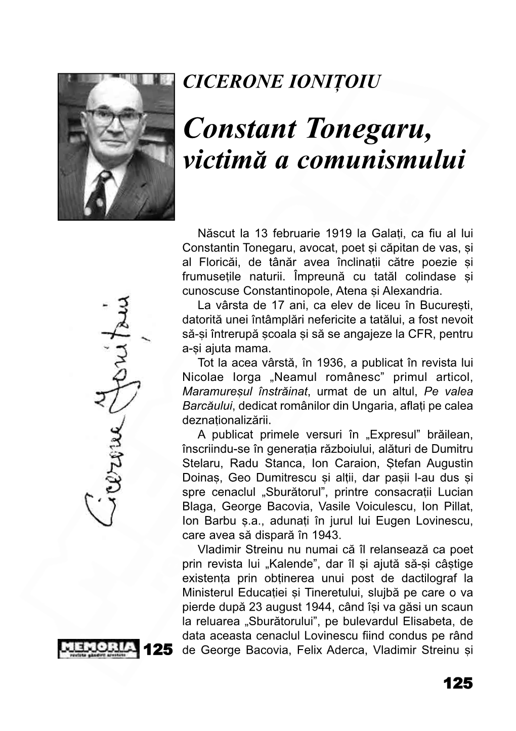 Constant Tonegaru, Victimã a Comunismului