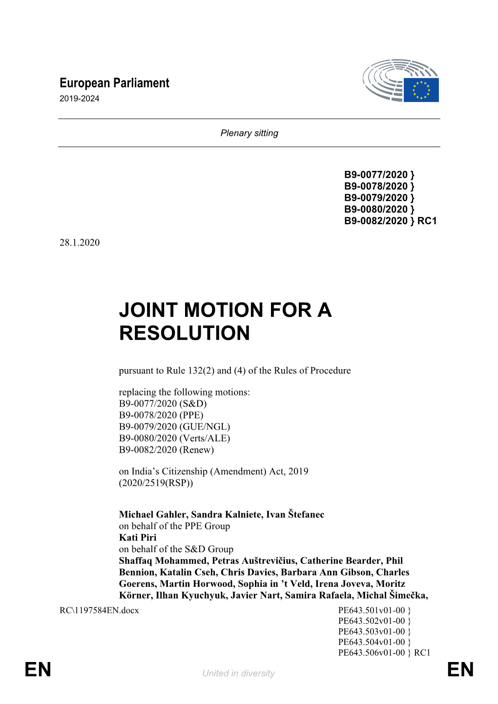 En En Joint Motion for a Resolution