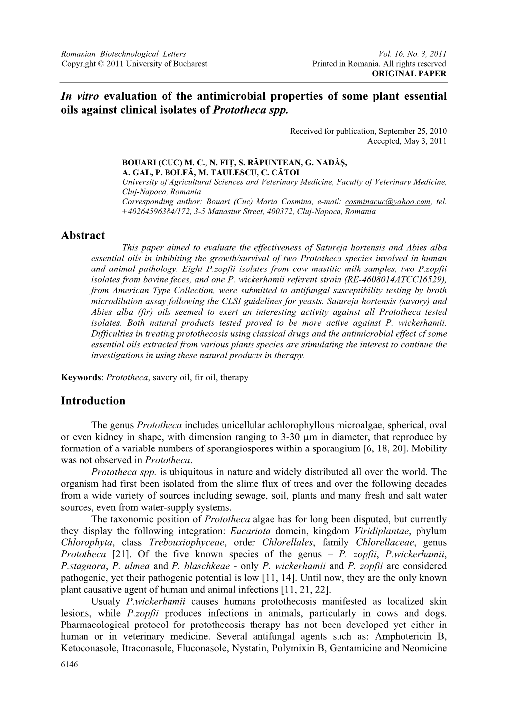 In Vitro Evaluation of the Antimicrobial Properties of Some Plant Essential Oils Against Clinical Isolates of Prototheca Spp